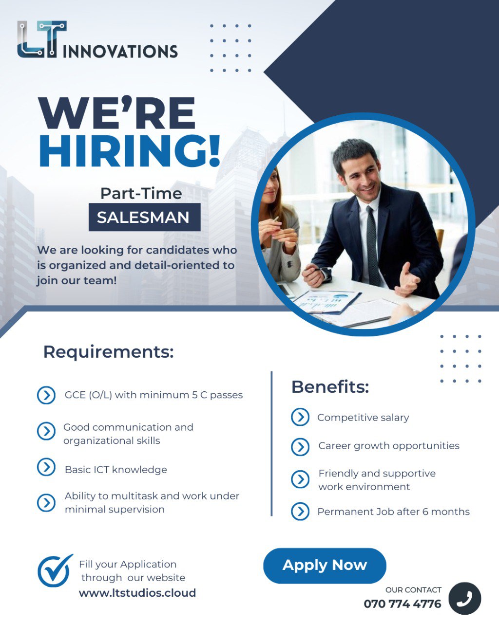 LT Innovations Hiring - Part-Time Salesman Position